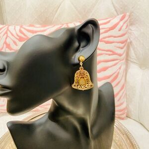 F3-Vintage 1980's Gold-tone Filigree Christmas/Wedding Bells Earrings